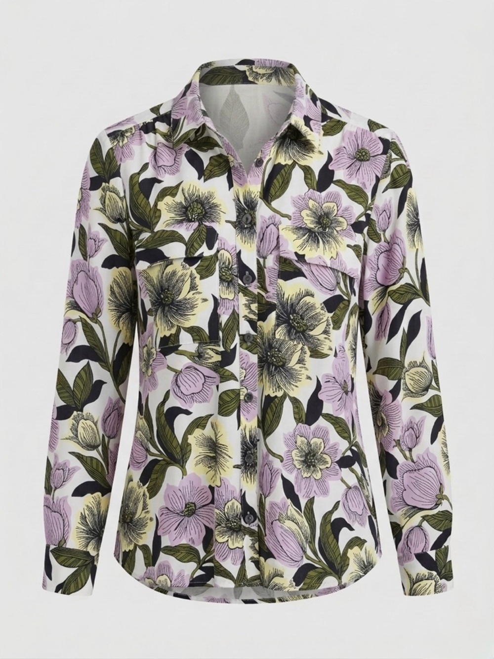 Ann Taylor Factory Botanical Print Button Down Blouse Sz Large Petite Sz LP